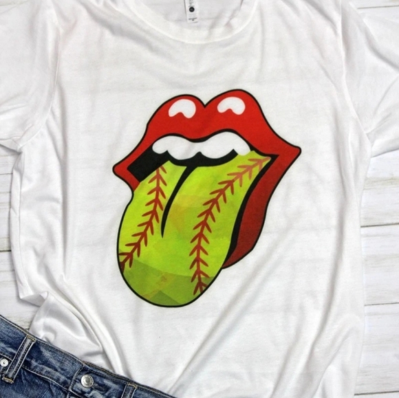 TRENDY SOFTBALL TONGUE POLY/COTTON TEE - Picture 1 of 1
